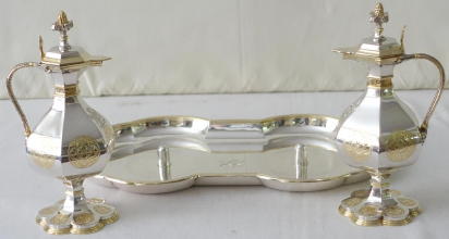 French antique solid silver gilt Gothic Chapel Set